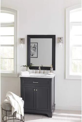 Vista 23 de Progress Lighting Rushton Collection - Lámpara de tocador de baño de cristal transparente (1 lámpara), níquel cepillado