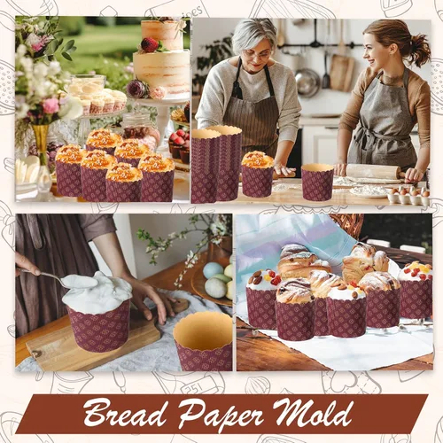 Vista 5 de FoldTier 24 moldes para pan de Pascua, moldes de papel corrugado para hornear, forma de papel redondo para pasteles, panettone, cocina, muffins