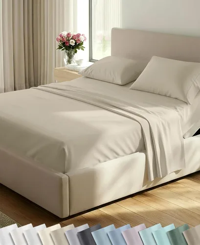 Vista 17 de California Design Den Juego de sábanas tamaño King, 100% algodón, sábanas lujosas de 600 hilos con bolsillo profundo, ropa de cama duradera con 16