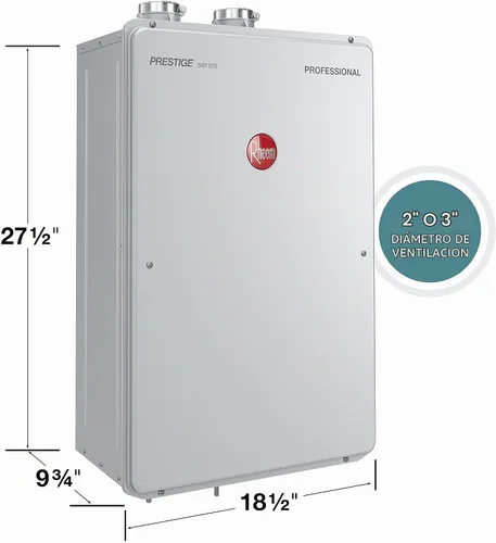 Vista 6 de Rheem Prestige - Calentador de agua sin tanque de gas natural interior de alta eficiencia 9.5GPM