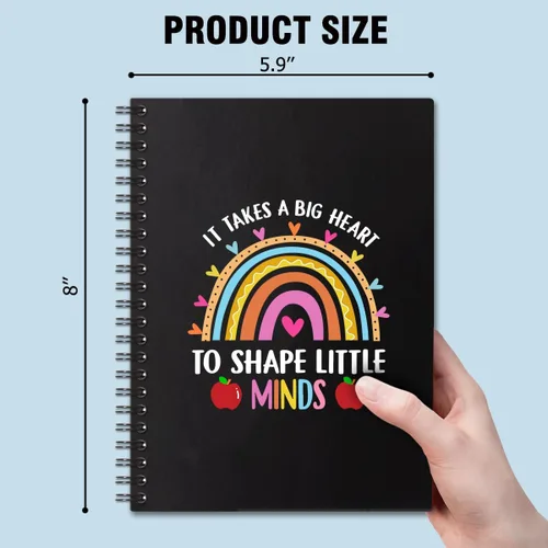 Vista 2 de It Takes A Big Heart - Cuadernos en espiral de tapa dura de 160 páginas de 6 x 8 pulgadas para escribir y dibujar, divertido diario negro arcoíris
