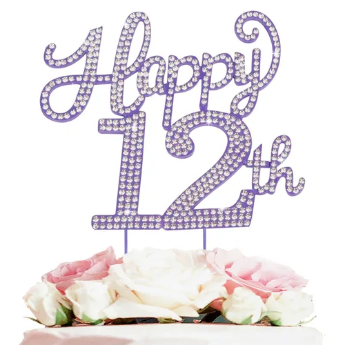 Vista 100 de LASKYER Decoración de feliz cumpleaños número 10, decoración de pastel de diamantes de imitación dorados de 10º cumpleaños – Letrero de metal