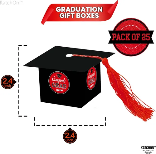 Vista 2 de KatchOn, Cajas de dulces de graduación – enormes, paquete de 25 Caja de regalo de gorra de graduación para decoraciones de graduación rojas