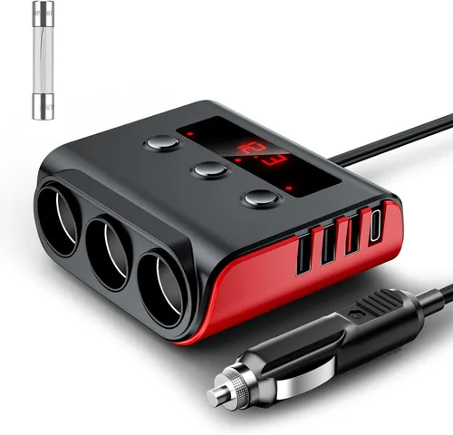 Vista 9 de SONRU - Divisor de encendedor de cigarrillos 7 en 1, divisor de encendedor de cigarrillos con 4 puertos USB de carga rápida, interruptores