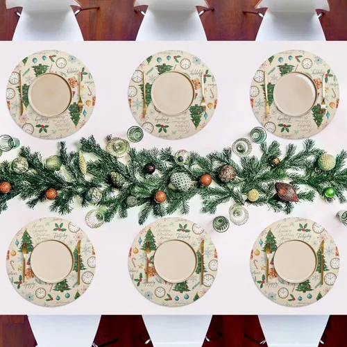 Vista 7 de Christmas Trees Beige Table Place Mats, Heat Resistant Non Slip Dinner Placemats Round for Kitchen one sizex6