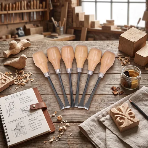 Vista 5 de Juego de cinceles para tallar madera, herramientas manuales de escultura, mango hemisférico, herramientas para carpintería, accesorios