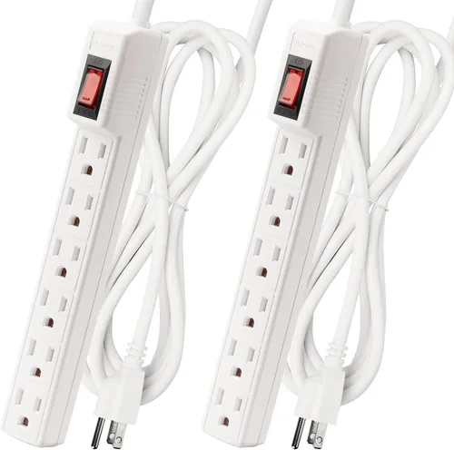 Vista 8 de PLUGTUL Paquete de 2 protectores de sobretensiones con 6 tomas de corriente y cable de extensión de 2 pies, 1875 W/15 A, 90 julios, protección Negro