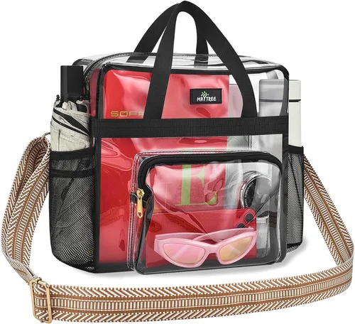 Vista 20 de MAY TREE Bolsa transparente para eventos en estadios de 12 x 6 x 12 pulgadas, bolsa de almuerzo transparente con correas reforzadas para trabajo