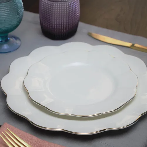 Vista 3 de Gracie China by Coastline Imports Gracie China - Juego de 4 platos de porcelana de porcelana de oro blanco para ensalada/postre de 8 pulgadas