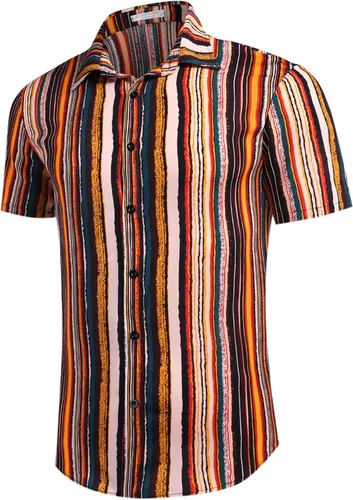 Vista 4 de COOFANDY - Conjunto de camisa hawaiana floreada de manga corta con botones para hombre