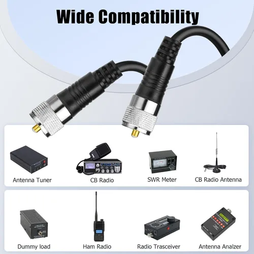 Vista 5 de Cable coaxial RG8x, Cable coaxial CB, 1 pie UHF PL259 Macho a Macho Cables de antena CB de baja pérdida, 50 ohmios para radio HAM, analizador