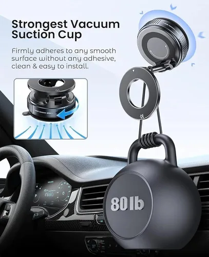 Vista 7 de Soporte magnético para teléfono de automóvil de absorción al vacío, adecuado para teléfonos iPhone y Android, soporte de ventosa ajustable de 360°
