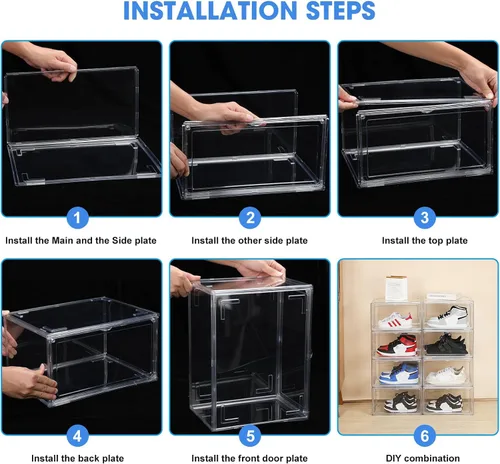 Vista 6 de HIYOHIYO 1 paquete de cajas de almacenamiento transparentes apilables para zapatos, cajas de almacenamiento de zapatos, vitrina totalmente