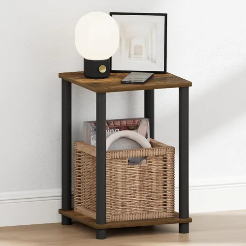 Vista 4 de Furinno Turn-N-Tube Night Stand, 2-Tier Open Shelf Design Nightstand, Toolless Square Bedside Table, End Table, Side Table, for Bedroom, Closet