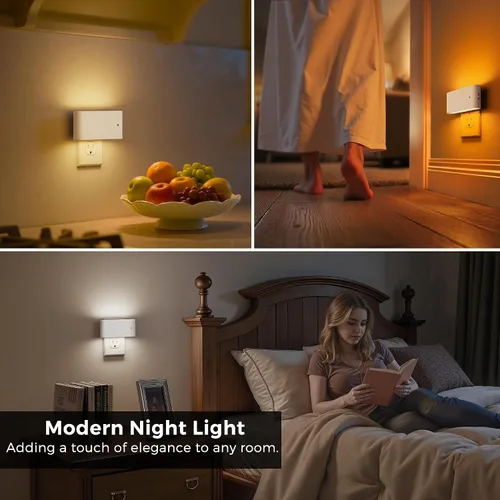 Vista 7 de L LOHAS LED - Luz nocturna LED, paquete de 2 luces nocturnas LED modernas enchufables en la pared con sensor de atardecer a amanecer, 0-100LM