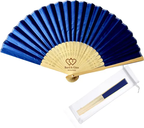 Vista 2 de Abanicos de mano personalizados a granel ventiladores de seda personalizados con grabado en el mango, regalos de fiesta, abanicos plegables vienen