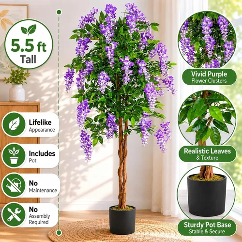 Vista 6 de Árboles artificiales ficus de 5.5 pies para decoración de interiores o exteriores