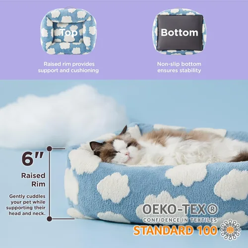 Vista 3 de LE SURE Bonita cama para perros y gatos pequeños, camas lavables para cachorros, acogedor sofá ortopédico rectangular para mascotas con felpa