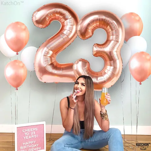Vista 3 de KatchOn, Globos de oro rosa del 2 p de 40 pulgadas, 23 para decoraciones de cumpleaños número 23 y aniversario de mujer