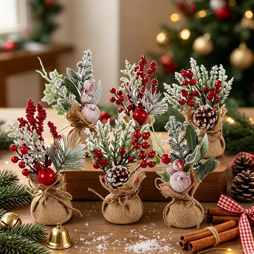 Vista 2 de winemana 6 piezas de mini decoración de mesa de árbol de Navidad, centros