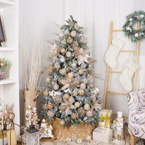 Vista 6 de XmasExp - Juego de adornos de bola de Navidad, 2.76 pulgadas, grandes, inastillables, transparentes, con brillantina, decoración de árbol de Beige