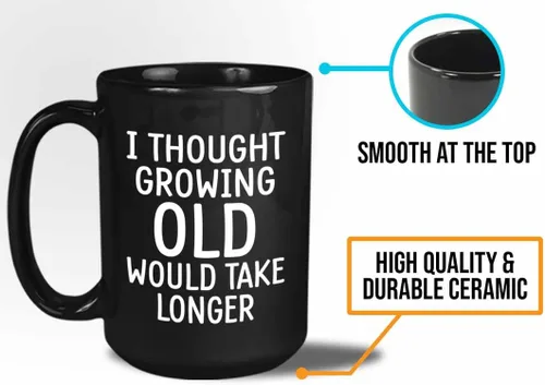 Vista 4 de Taza de café Old People de 15 onzas, color negro - Pensé que envejecer tomaría más tiempo – Pensionista mayor adulto jubilado abuelo abuela anciano