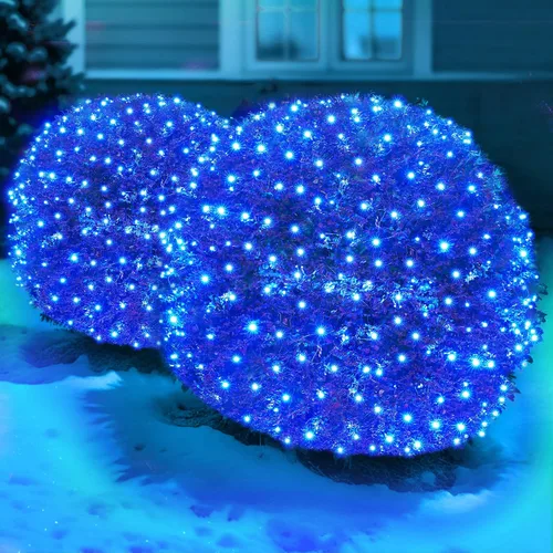 Vista 11 de Red de luces LED verdes de Navidad para exteriores, 120 LED de 6 x 5 pies, tira de luces de malla conectables para exteriores e interiores