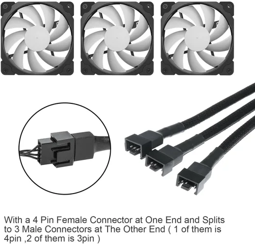 Vista 6 de Nuevo 4 pines 1 a 3 vías PWM caso PC ventilador divisor cable Hub adaptador de corriente