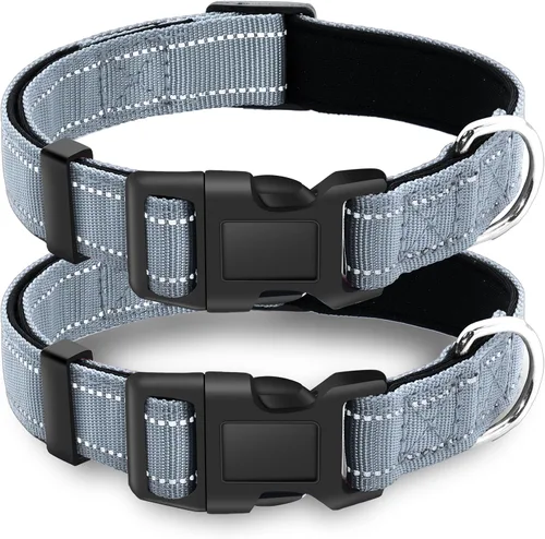Vista 15 de Paquete de 2 collares reflectantes para perro con hebilla de bloqueo de seguridad, ajustable, suave, transpirable, cómodo, de nailon para perros
