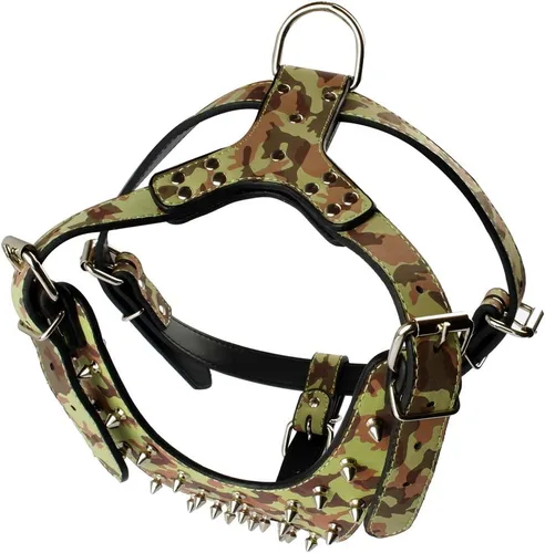 Vista 4 de Arnés para perro con tachuelas de cuero de raza, collar y correas, juego de 3 piezas para perros medianos y grandes, mastín, boxer, bull terrier