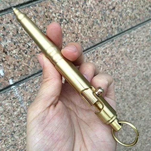 Vista 4 de Bolígrafo de bolsillo EDC de latón macizo con llavero