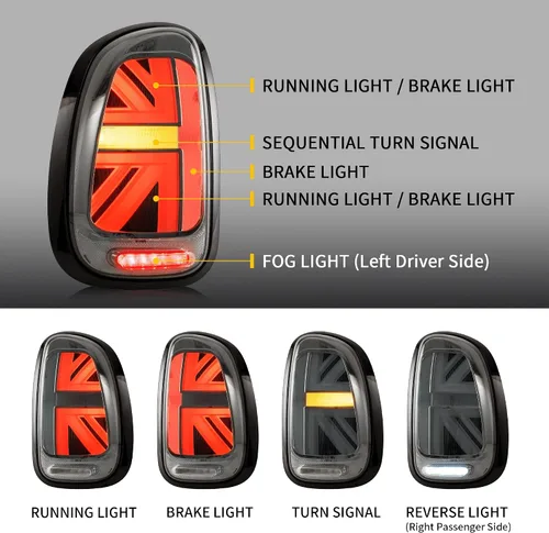 Vista 2 de VLAND - Luces traseras ahumadas LED Union Jack compatibles con BMW Mini Cooper Countryman R60 2010-2016 con señal de giro secuencial, luces