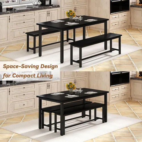 Vista 5 de Recaceik - Juego de mesa de comedor para 4, juego de mesa de cocina con 2 bancos de cena, mesa de desayuno de granja para apartamento de espacio