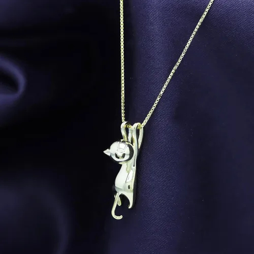 Vista 5 de AFFY Collares de plata de ley 925 con diseño de gato, joyería de gato para mujeres, regalos para amantes de los gatos, regalo del día de San