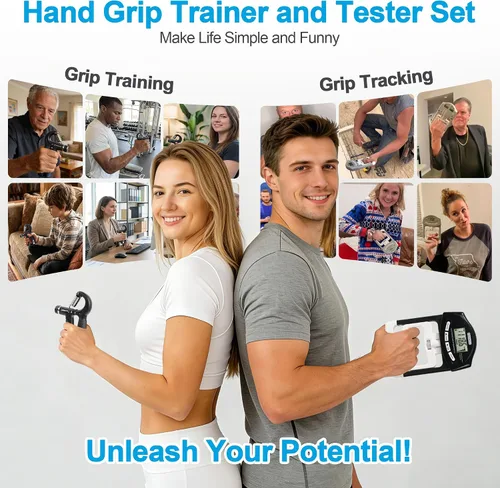 Vista 3 de Grip Strength Tester Trainer - Dynamometer Handgrip Measurer Meter, Handheld Strengthener Exerciser for Sports, School, and Home Use