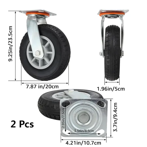 Vista 2 de WOPPLXY Juego de 2 ruedas giratorias de 8 pulgadas, ruedas giratorias de 360 grados, ruedas giratorias para muebles de carrito y banco de trabajo