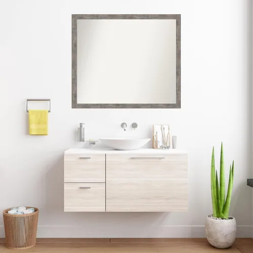 Vista 587 de Amanti Art Silver Bathroom Mirror for Over Sink, 26x35 Custom Made Marred Pewter Rectangle Vanity Mirror, Large Casual Wood Frame, Hangs Horizonally