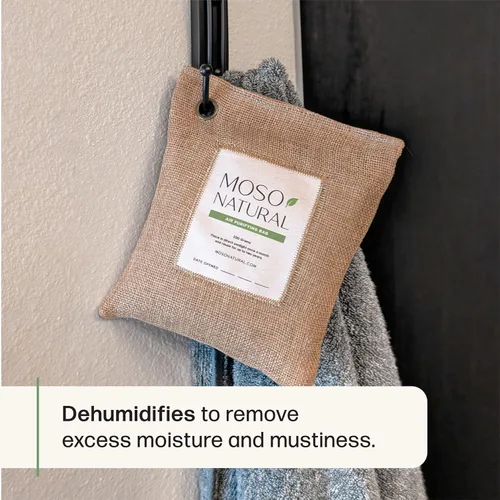 Vista 4 de Moso Natural Bolsa purificadora de aire de 7.05 oz (paquete de 4). Un eliminador de olores sin olor para automóviles, armarios, baños, áreas