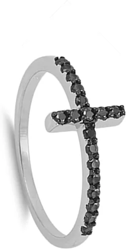 Vista 2 de ELIJA SU COLOR anillo de plata esterlina con diseño de cruz Circonita cúbica simulada negra