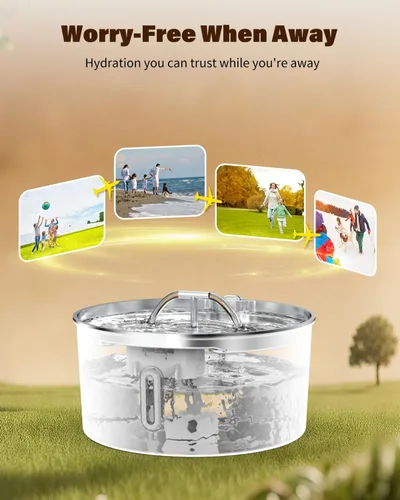 Vista 8 de Fuente de agua para perros grandes, fuente de agua de acero inoxidable de 7 l/236 onzas, dispensador de agua automático para gatos con bomba ultra