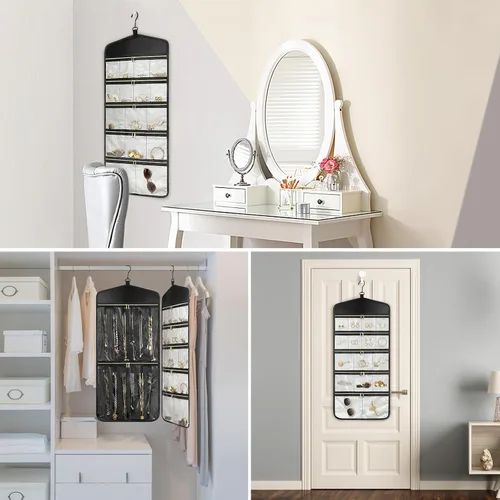 Vista 6 de CHICECO Organizador Soporte de Joyas de Viaje, Organizador de Joyas Colgante de Almacenamiento Con Bolsillos con Cremallera para Armario, Pared