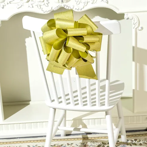 Vista 5 de LeZakaa Lazo de regalo dorado de 12 pulgadas, lazo gigante con purpurina, lazo para automóvil, lazo grande gigante para decoración de regalos
