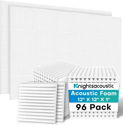 Vista 25 de Knightsacoustic Paquete de 24 paneles acústicos de espuma a prueba de sonido con autoadhesivos para pared, 12 x 12 x 2 pulgadas, de alta densidad
