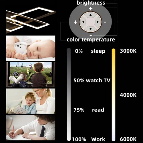 Vista 5 de SMG Moderna lámpara de techo LED para dormitorio, lámpara LED regulable de 35 pulgadas, lámpara de techo de diseño cuadrado de montaje empotrado