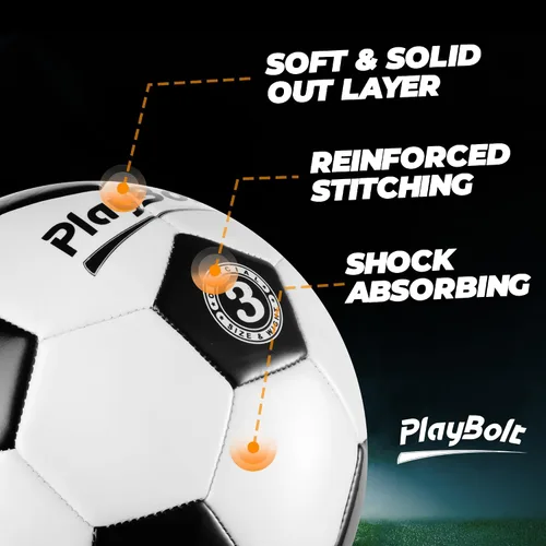 Vista 2 de PlayBolt Soccer Ball Size 3 with Pump - Black & White Training Practice & Match Ball for Kids (Pack of 1 or 4)