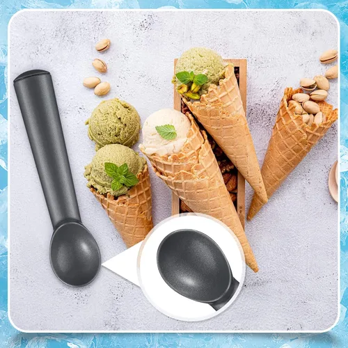 Vista 6 de Suclain Cuchara de helado de 3 piezas de 7 pulgadas, antiadherente, anticongelante, con mango cómodo, diseño de aleación de aluminio, cuchara