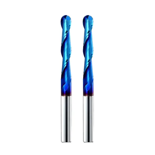 Vista 9 de Nariz esférica Cortador de fresado de extremo de 0.1 grados Fresas de enrutador CNC Herramienta de fresado en espiral con revestimiento nano azul