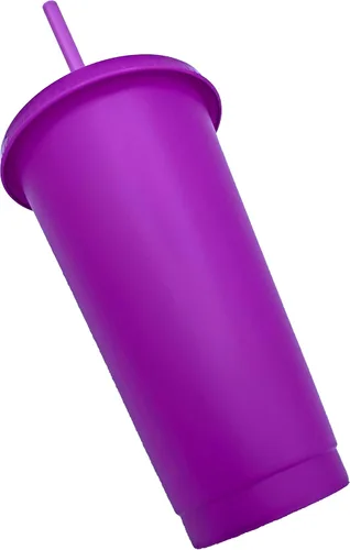 Vista 3 de Vaso frío de plástico reutilizable de 24 onzas con popote y tapa, paquete de 4 unidades (soplo)