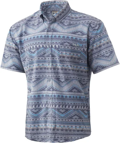 Vista 15 de HUK Camisa Kc Scott estampada Kona, camisa de rendimiento con botones de manga larga para hombre Fish Chaos - Blanco