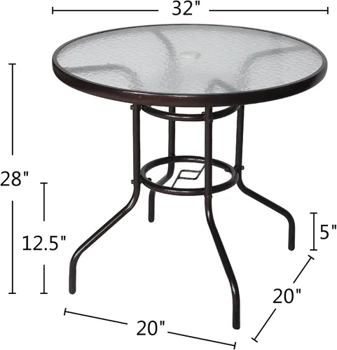Vista 3 de Cloud Mountain mesa de cena con tabla de vidrio templado y soporte para sombrilla de patio, mesa de jardín para mueble de plataforma de exteriores
